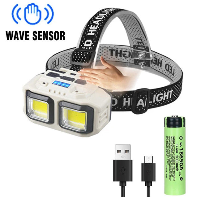 2 x Lanterna de cap, Profesionala, Incarcare USB, Senzor Miscare, 4 Moduri Lumina, 2 Nivele De Intensitate, Pentru Pescuit, Vanatoare, Munca, Indicator Baterie, HX-816S