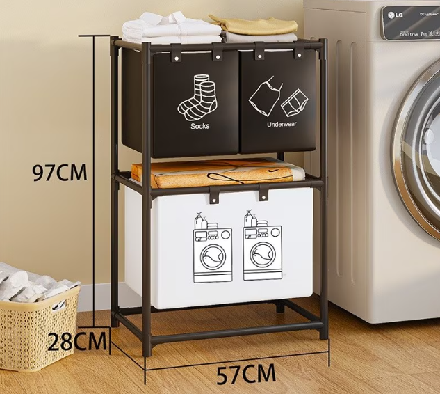 Pachet 2 X Dulap de Depozitare cu doua straturi Flippy Cos pentru Haine Murdare 97x28x57 cm Negru