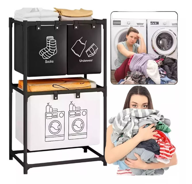 Pachet 2 X Dulap de Depozitare cu doua straturi Flippy Cos pentru Haine Murdare 97x28x57 cm Negru