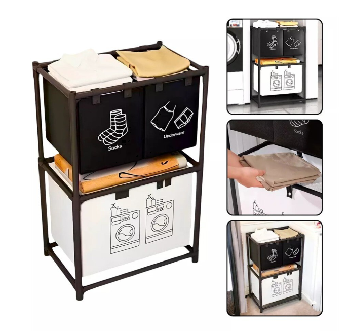 Pachet 2 X Dulap de Depozitare cu doua straturi Flippy Cos pentru Haine Murdare 97x28x57 cm Negru