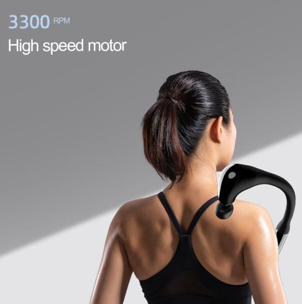 Aparat de masaj cu puls, Maner extins, Design ergonomic, Cu functie de cronometru, 5 nivele de intensitate, Motor fara perii, 4 capete de masaj, Ameliorarea durerii, Relaxare musculara, Potrivit pentru mai multe parti ale corpului, Type-C, Negru