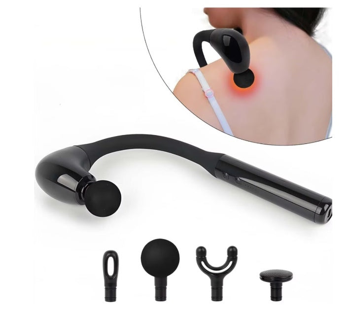 Aparat de masaj cu puls, Maner extins, Design ergonomic, Cu functie de cronometru, 5 nivele de intensitate, Motor fara perii, 4 capete de masaj, Ameliorarea durerii, Relaxare musculara, Potrivit pentru mai multe parti ale corpului, Type-C, Negru