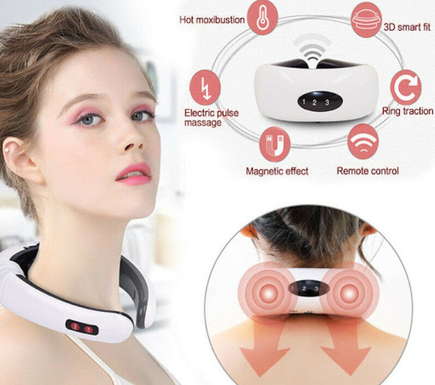 Aparat de masaj electromagnetic pentru cervicala,gat si spate, 6 tipuri de masaj
