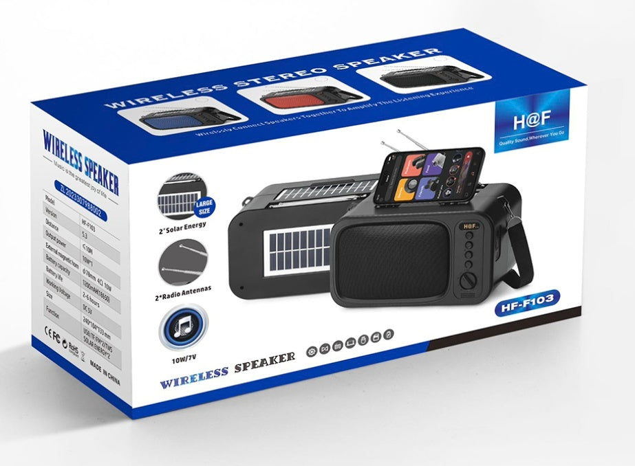 Boxă Portabilă Bluetooth cu Încărcare Solară Duală, 8W, Radio FM, LED – Outdoor & Camping