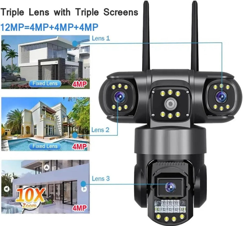 Camera 12MP Full HD, 3 zone supravegheate simultan, Detectarea miscarii, Comunicare bidirectionala, Vedere nocturna, Stocare prin card SD/Cloud