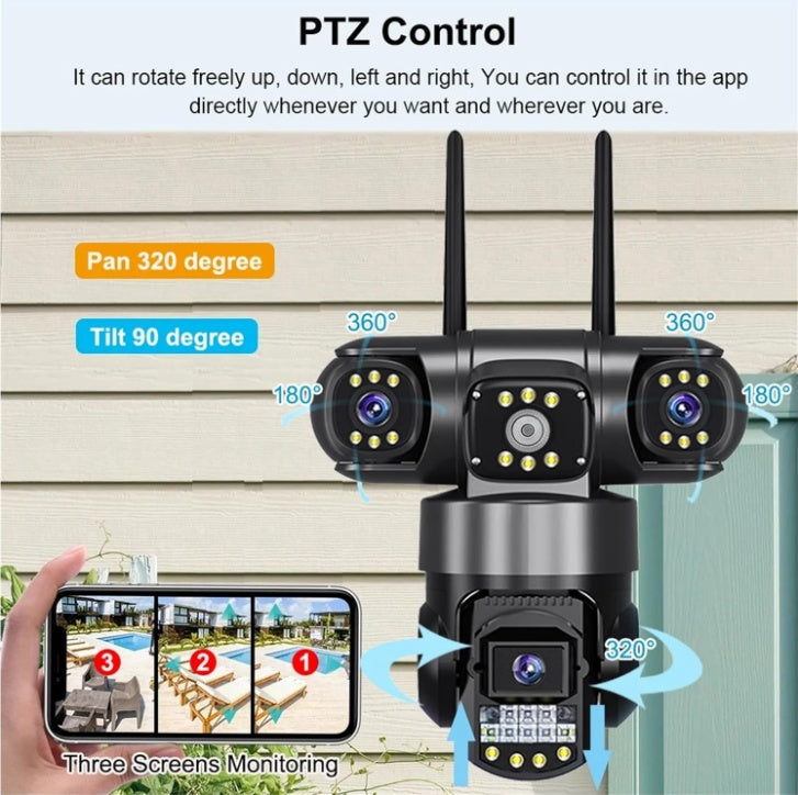 Camera 12MP Full HD, 3 zone supravegheate simultan, Detectarea miscarii, Comunicare bidirectionala, Vedere nocturna, Stocare prin card SD/Cloud
