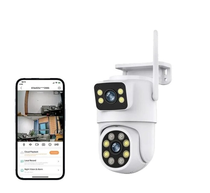 Camera de supraveghere exterior dubla, 8MP 4K, Detectare umana AI, Auto Tracking, IP66, wireless