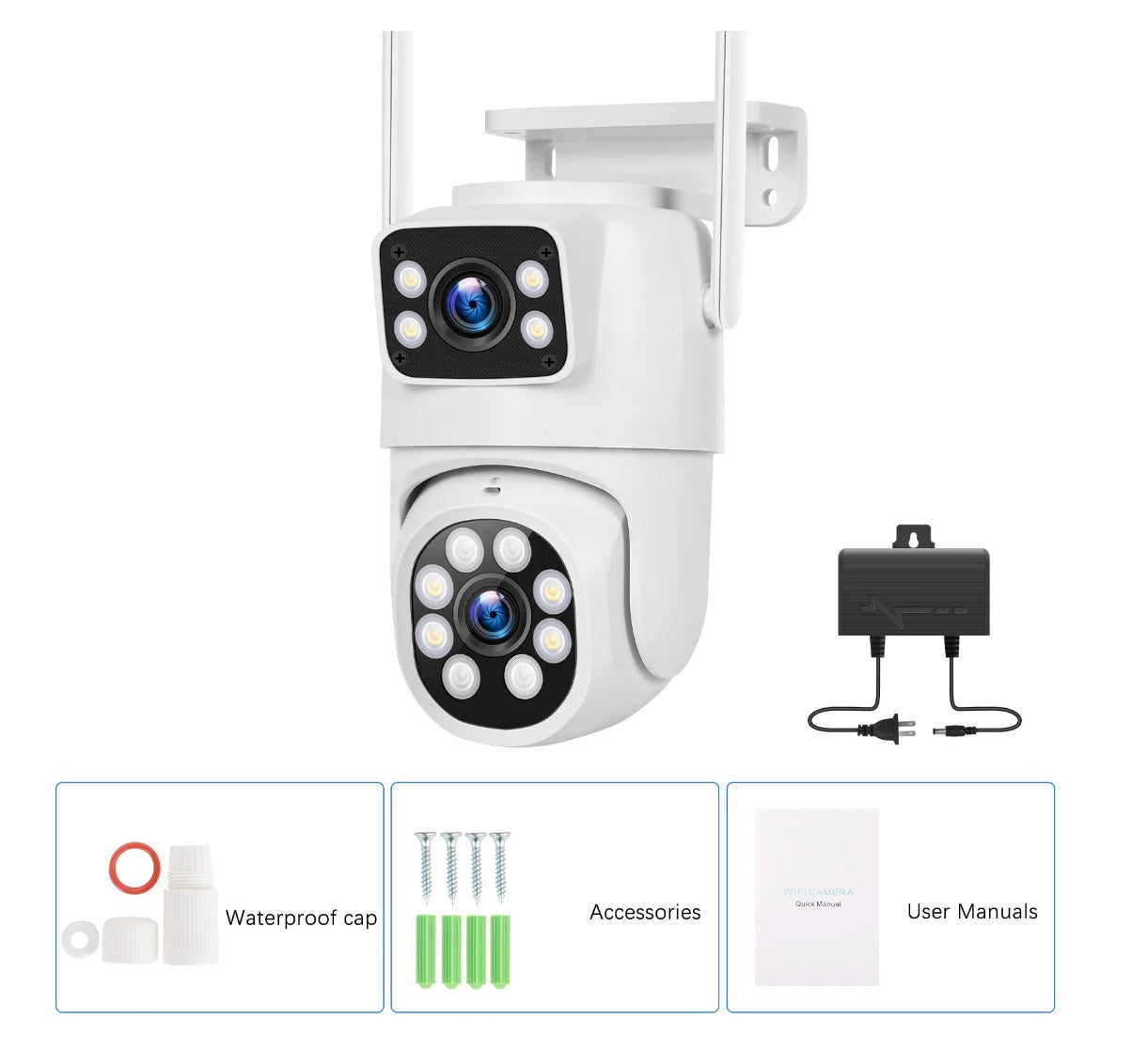 Camera de supraveghere exterior dubla, 8MP 4K, Detectare umana AI, Auto Tracking, IP66, wireless