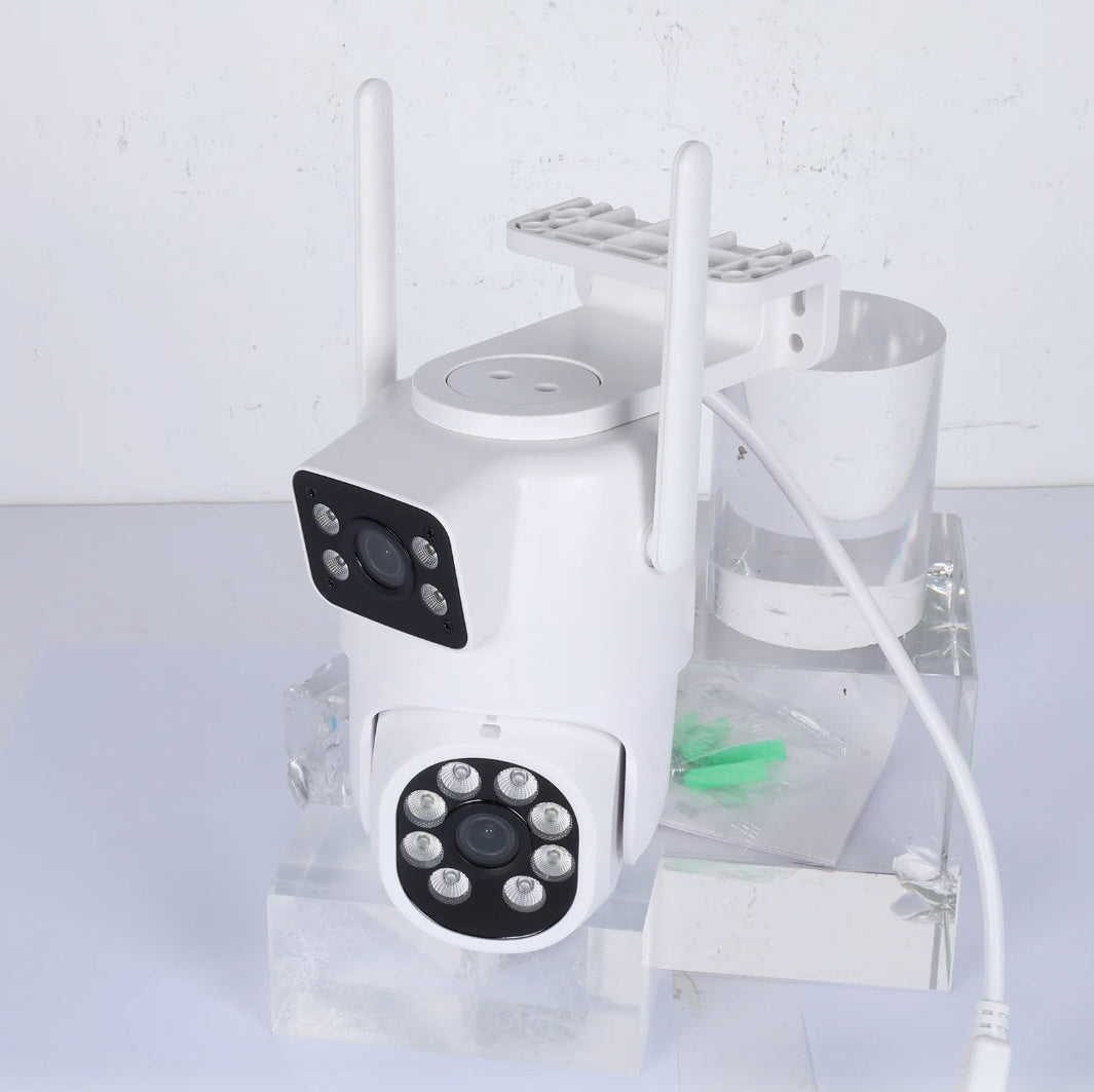 Camera de supraveghere exterior dubla, 8MP 4K, Detectare umana AI, Auto Tracking, IP66, wireless