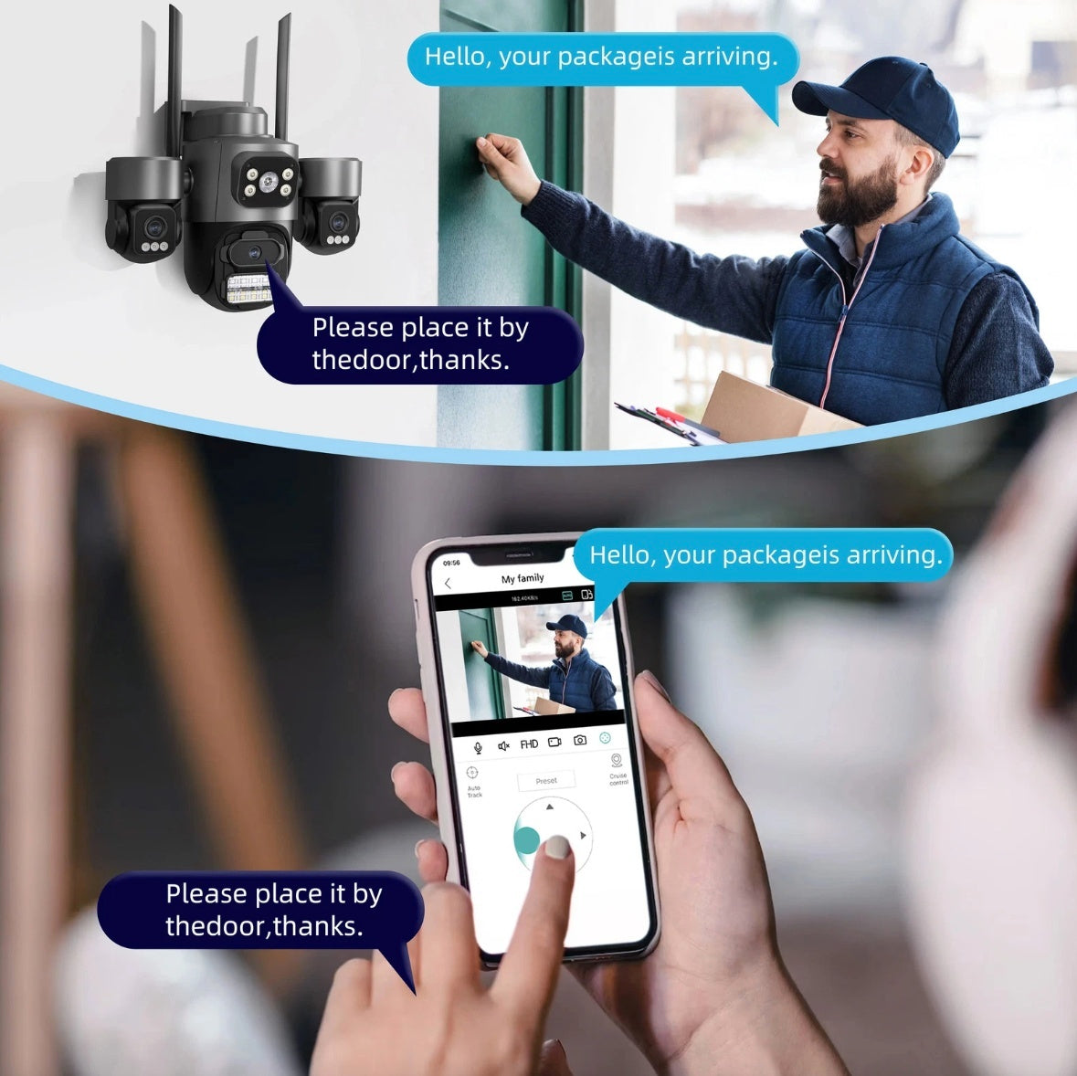 Cameră de Supraveghere WiFi 15MP cu 3 Lentile și Auto Tracking