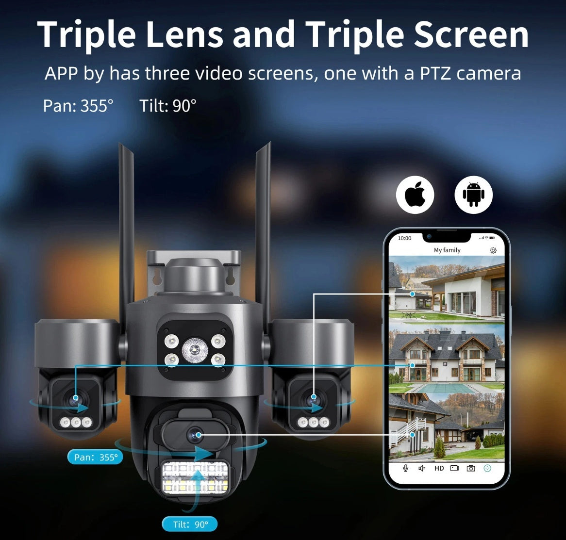 Cameră de Supraveghere WiFi 15MP cu 3 Lentile și Auto Tracking