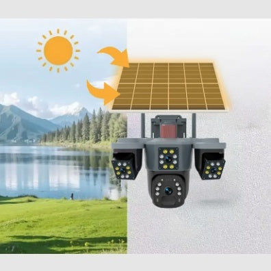 CAMERA SUPRAVEGHERE CU PANOU SOLAR 4K 12MP CU 3 LENTILE + 4G