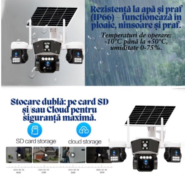 Camera Supraveghere Solara 9MP, UltraHD, Rotativa 360, 4G, Panou Solar