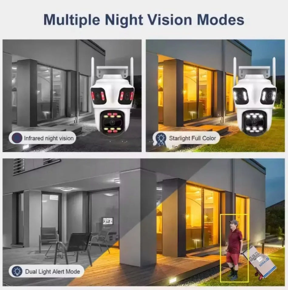 Camera Tripla de Supraveghere Wi-Fi, PTZ, P15, 4K , cu 3 lentile , Audio Bidirectional, Night Vision, Slot Card ,cu Aplicatie Mobila