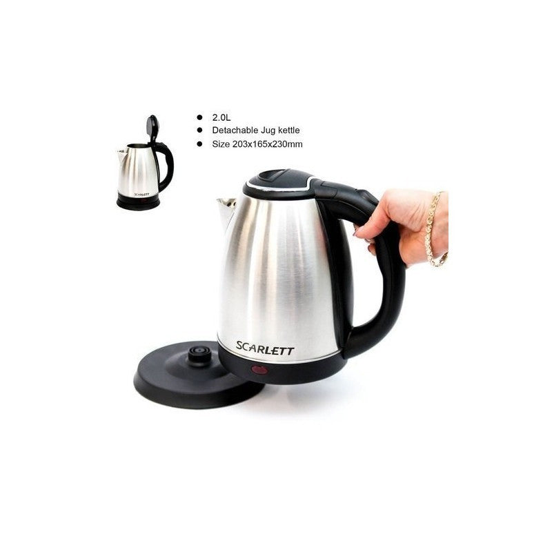 Cana Fierbator Scarlett, Inox, 1500W, 2 L, Declansare Automata, Inox/Negru