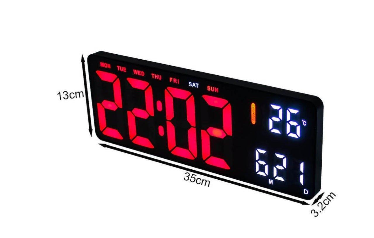 Ceas digital LED de perete/masa, ecran mare de 35x13 cm, Ora/Data/Ziua/Temperatura, Bluetooth