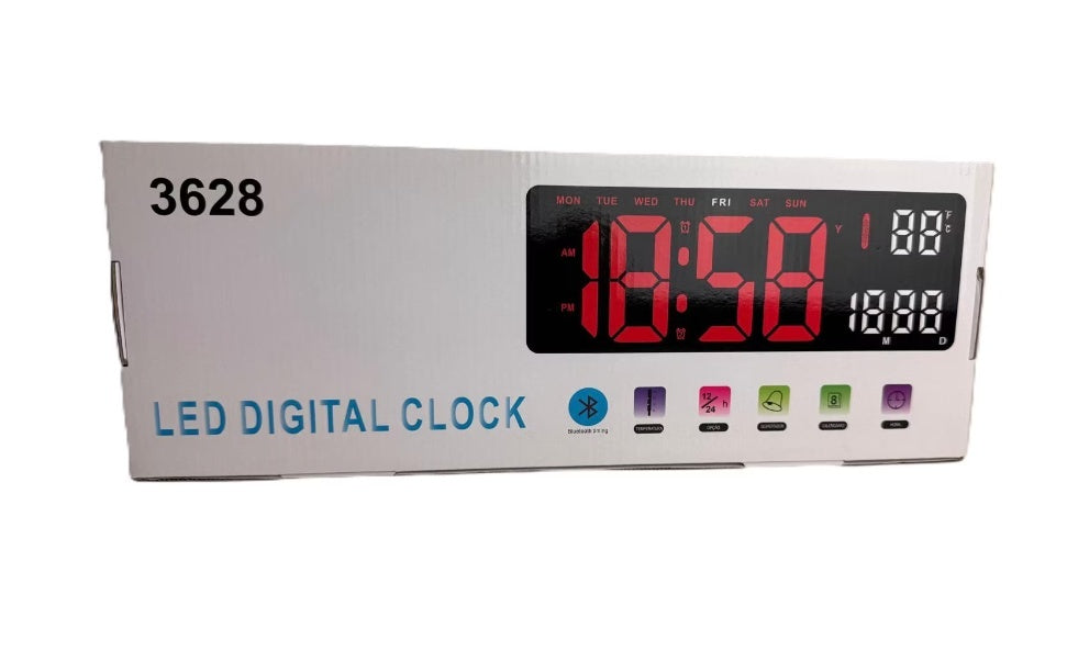 Ceas digital LED de perete/masa, ecran mare de 35x13 cm, Ora/Data/Ziua/Temperatura, Bluetooth