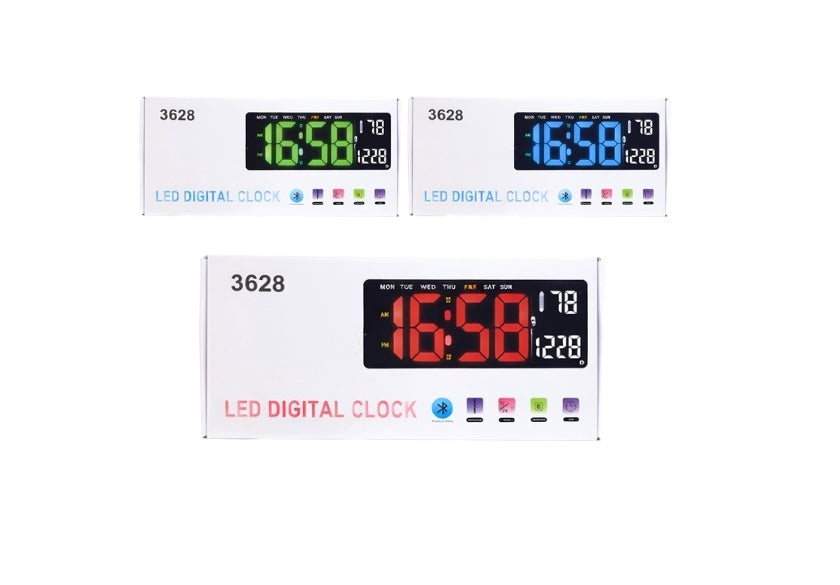 Ceas digital LED de perete/masa, ecran mare de 35x13 cm, Ora/Data/Ziua/Temperatura, Bluetooth
