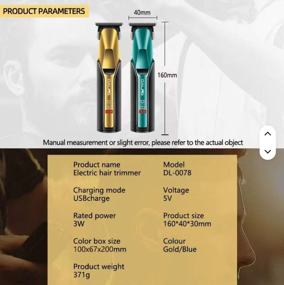 DALING DL-0078 Mașină de tuns profesională pentru salon de coafură, tunsoare pentru bărbați, trimmer din oțel fin, cap de tăiere cu afișaj LED
