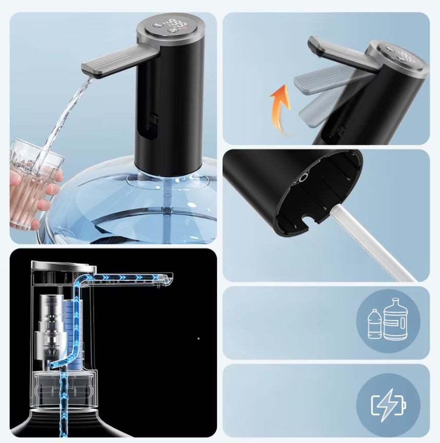 Extractor electric de apa, un buton pentru a distribui apa, depozitare pliabila, durata lunga de viata 1200mah, aplicabil in mai multe scenarii, material sigur, negru