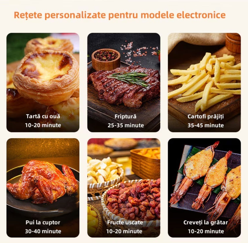 Friteuza cu aer cald, 1700 W, 12L, display Digital, temperatura 200 °C, 6 programe, functii - prajire, coacere, rumenire, grill, vas detasabil, Negru