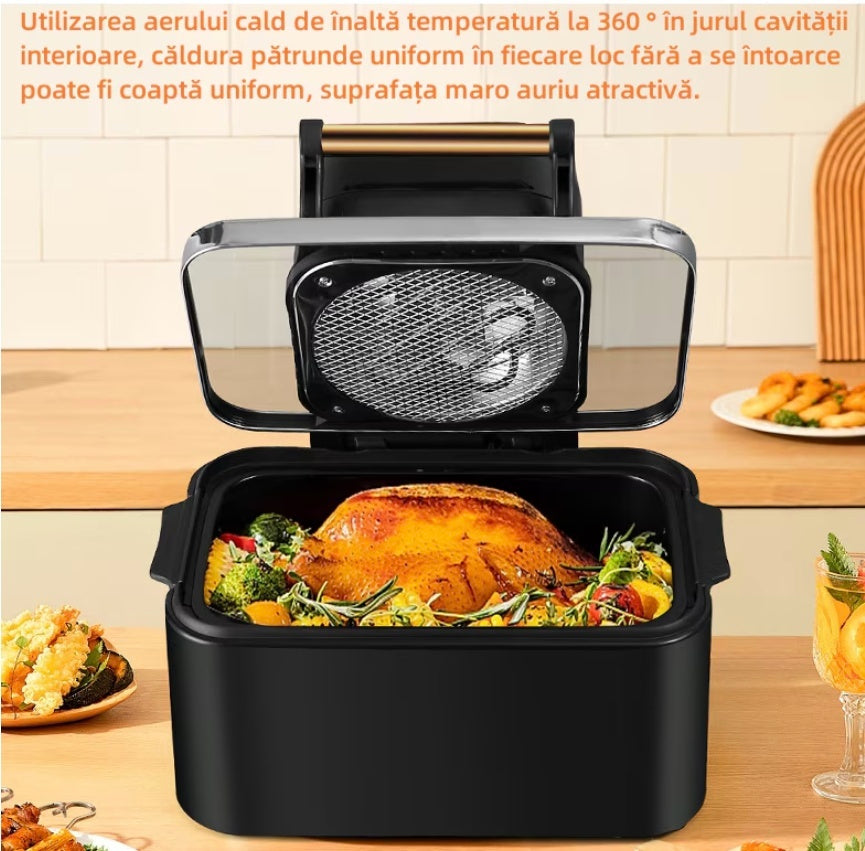 Friteuza cu aer cald, 1700 W, 12L, display Digital, temperatura 200 °C, 6 programe, functii - prajire, coacere, rumenire, grill, vas detasabil, Negru