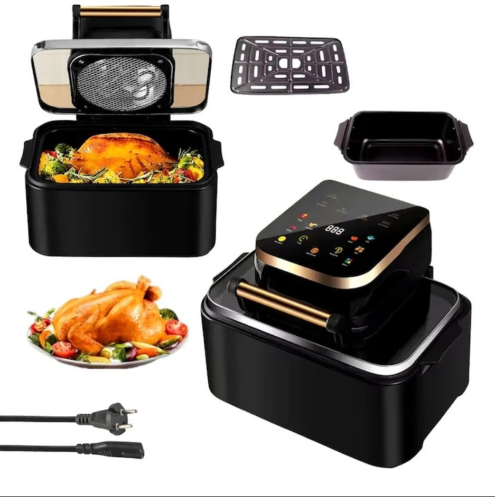 Friteuza cu aer cald, 1700 W, 12L, display Digital, temperatura 200 °C, 6 programe, functii - prajire, coacere, rumenire, grill, vas detasabil, Negru
