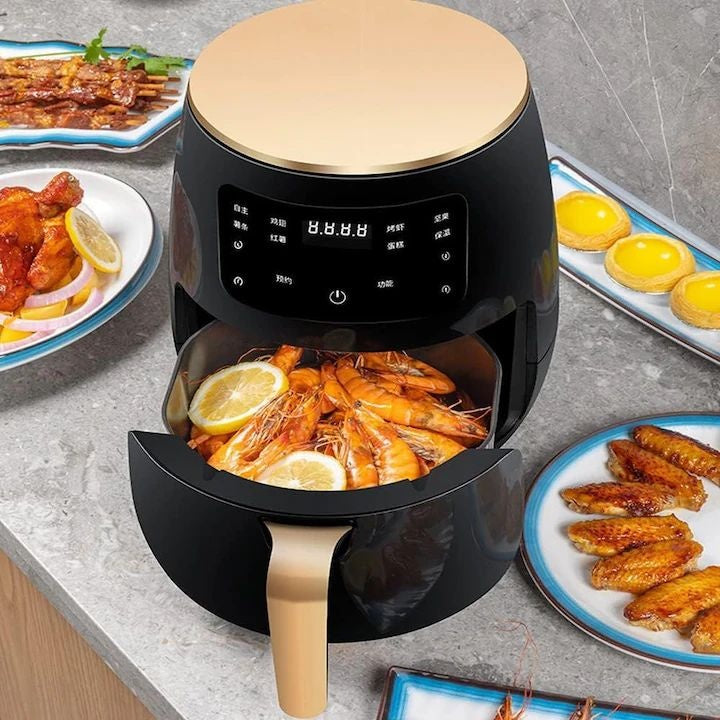 Friteuză fără Ulei cu Aer Cald, 2400W, 6L, LCD Touch, 6 Programe, Accesorii Incluse