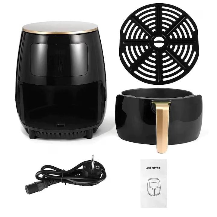 Friteuză fără Ulei cu Aer Cald, 2400W, 6L, LCD Touch, 6 Programe, Accesorii Incluse