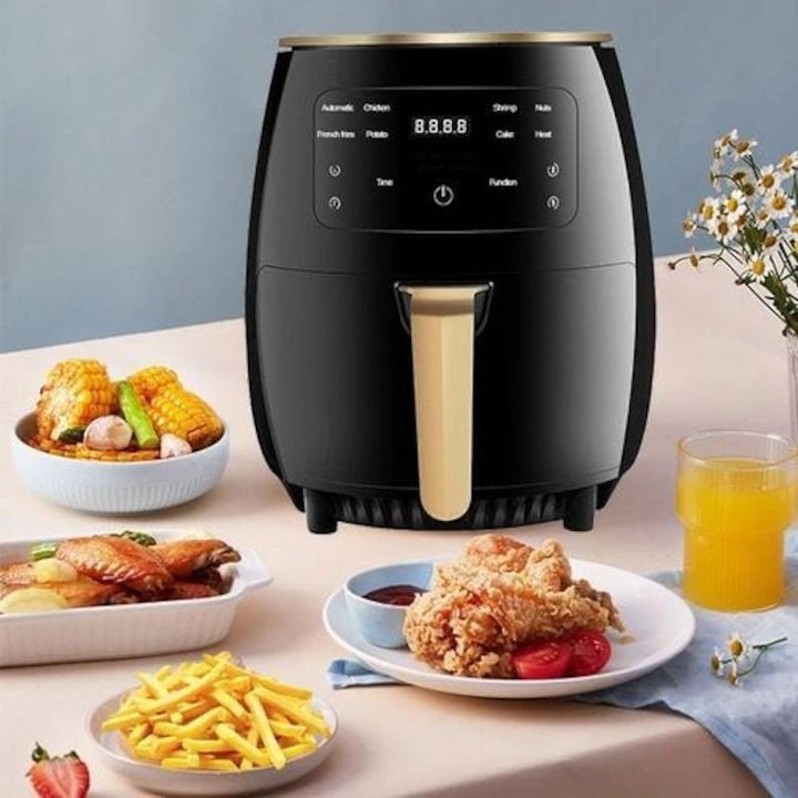 Friteuză fără Ulei cu Aer Cald, 2400W, 6L, LCD Touch, 6 Programe, Accesorii Incluse