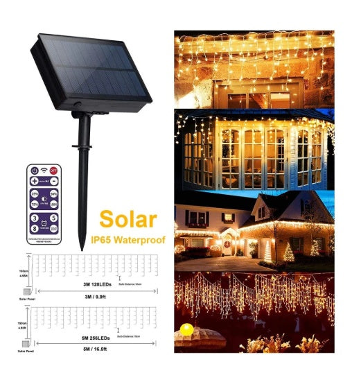 Instalatie cu panou solar, franjuri, turturi ingali, lungime 12m , 300 led-uri