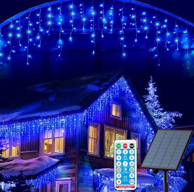 Instalatie cu panou solar, franjuri, turturi ingali, lungime 12m , 300 led-uri
