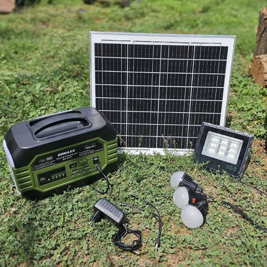 Kit Portabil Energie Solara GDLITE-9002 - 100W, Panou Solar, Boxa FM/MP3, Iluminare LED, Geanta de Depozitare