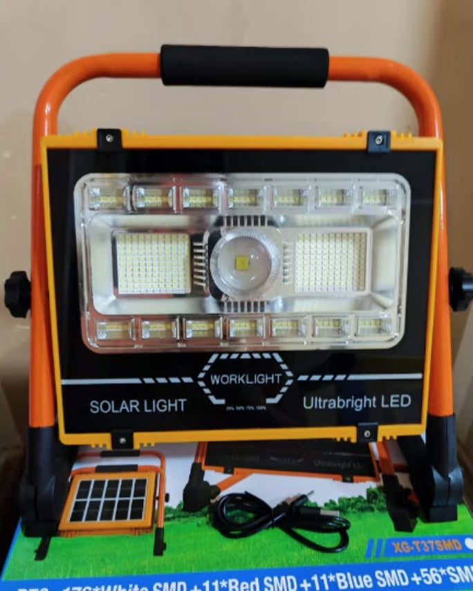 Lampa de Lucru, Incarcare Solara si USB-C, LED 150 W, 6 Moduri de Lumina, Portabil, Acumulator Integrat, Utilizabil Interior/ Exterior, Camping, Santier, Garaj, Service Auto si Alte Destinatii, Martor Luminos Baterie, Rotire 360°