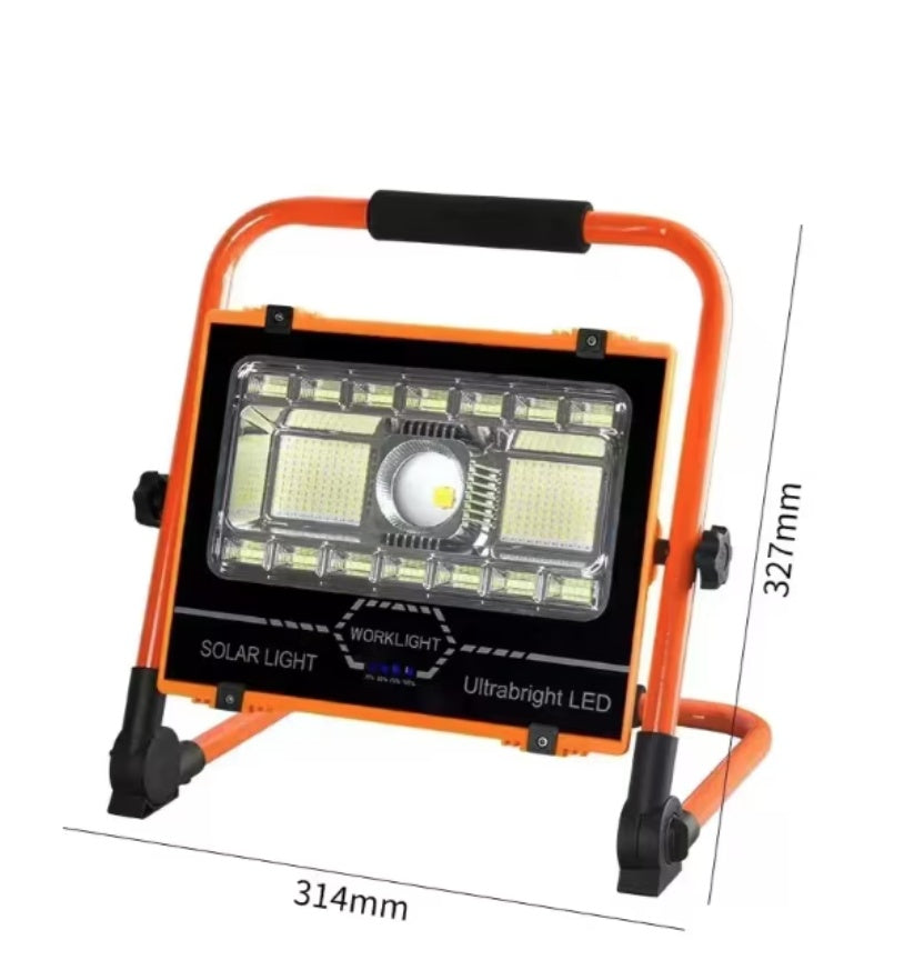 Lampa de Lucru, Incarcare Solara si USB-C, LED 150 W, 6 Moduri de Lumina, Portabil, Acumulator Integrat, Utilizabil Interior/ Exterior, Camping, Santier, Garaj, Service Auto si Alte Destinatii, Martor Luminos Baterie, Rotire 360°