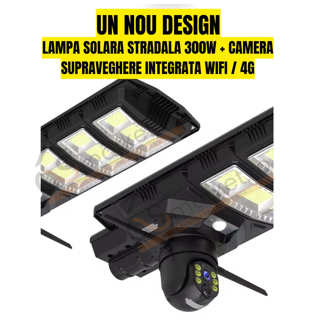 LAMPA SOLARA STRADALA 300W + CAMERA SUPRAVEGHERE SLOT CARTELA 4G
