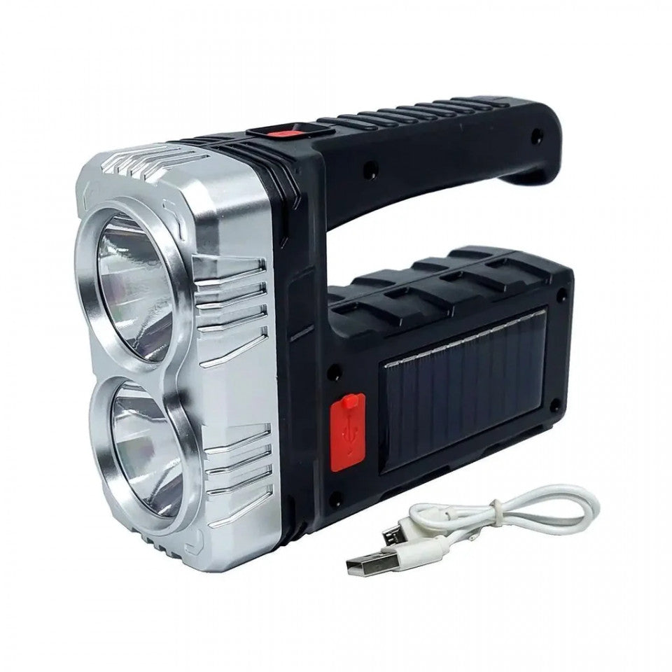 LANTERNĂ DE MÂNĂ REÎNCĂRCABILĂ CU PANOU SOLAR ȘI ÎNCĂRCARE USB (2 LED + 3 LED COB) 7702-B-1
