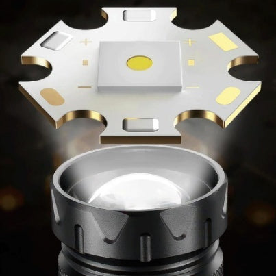Lanternă puternica cu Zoom In/Out, 9 Moduri de Lumină Puternică, LED + COB, Carcasă din Aluminiu, Husă Gratuită