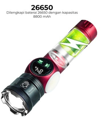 Lanternă puternica cu Zoom In/Out, 9 Moduri de Lumină Puternică, LED + COB, Carcasă din Aluminiu, Husă Gratuită