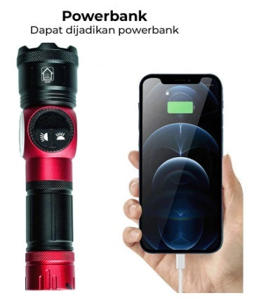 Lanternă puternica cu Zoom In/Out, 9 Moduri de Lumină Puternică, LED + COB, Carcasă din Aluminiu, Husă Gratuită