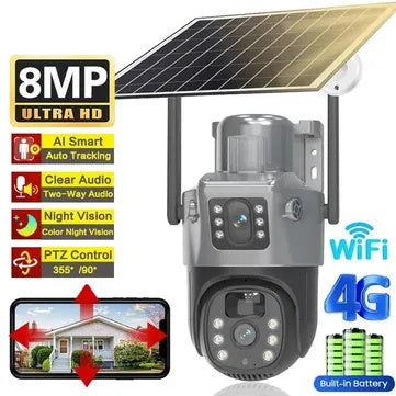 PACHET 2 X CAMERA DE SUPRAVEGHERE DUBLA CU PANOU SOLAR CARTELA SIM 4G