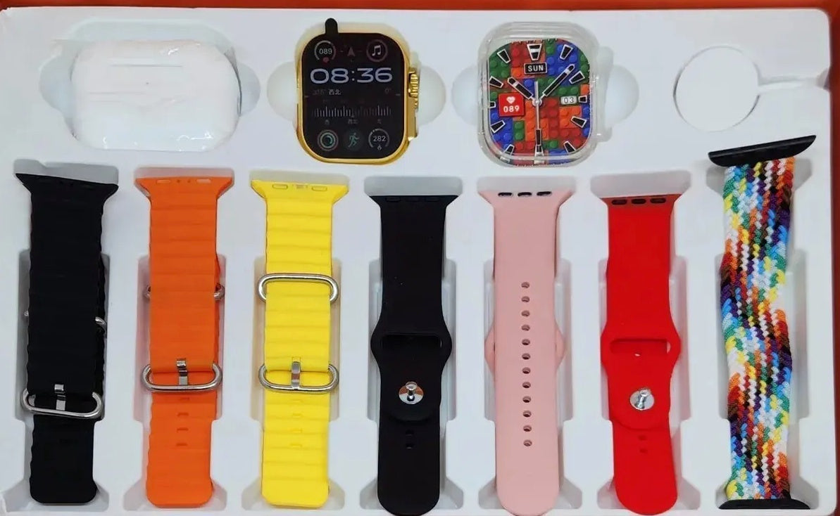 PACHET CEAS SMARTWATCH, ANDROID & IOS, 49MM, 7 CURELE + SET CASTI WIRELESS