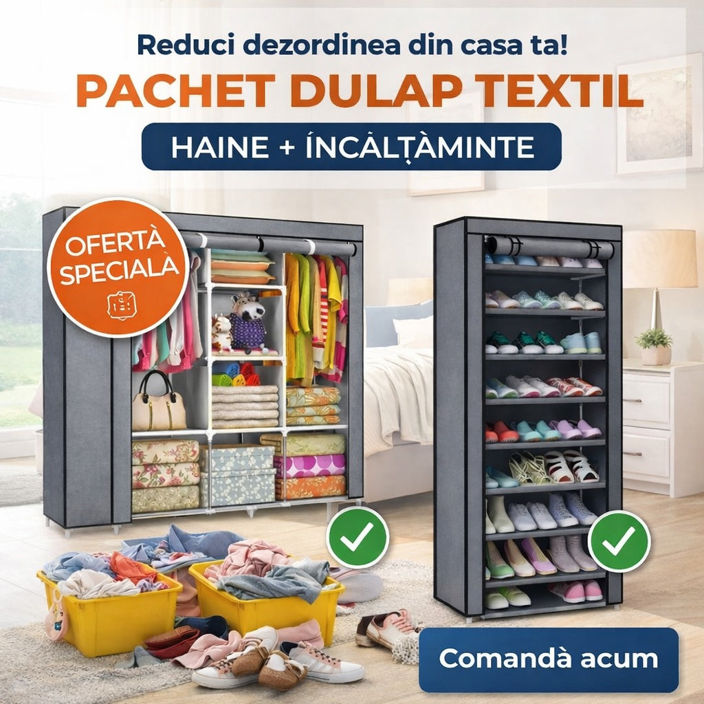 PACHET DULAP TEXTIL PENTRU HAINE + DULAP TEXTIL INCALTAMINTE
