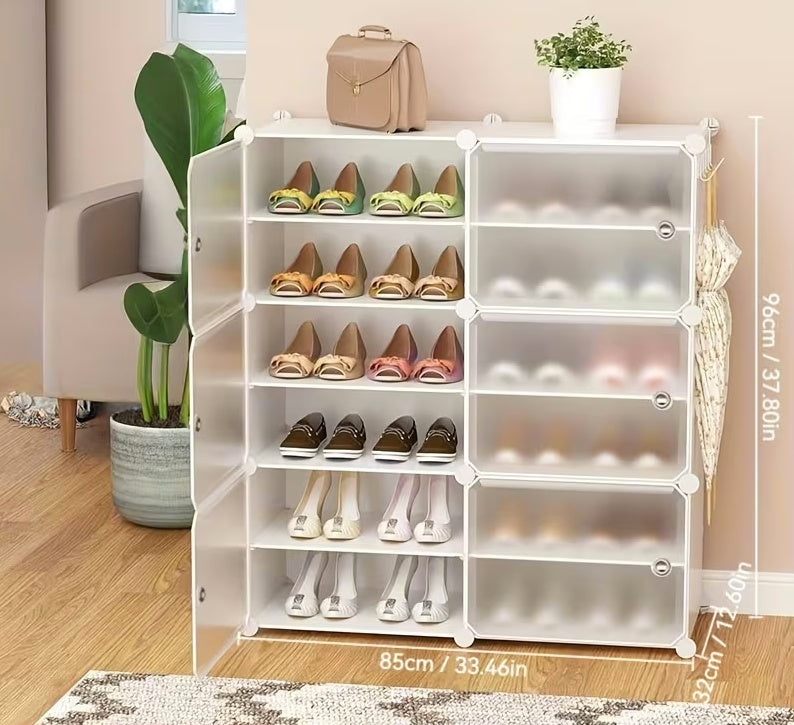 Pantofar modular 12 rafturi, organizator incaltaminte cu usi, 85x31x96 cm, alb, usi duble