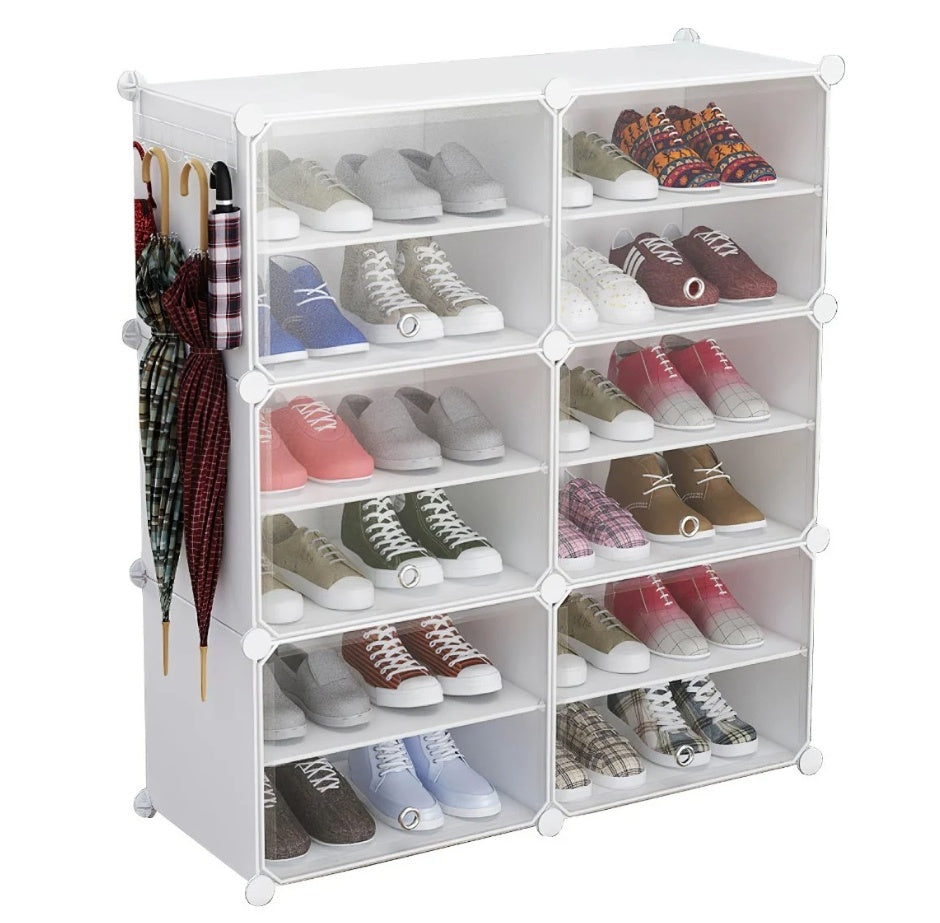 Pantofar modular 12 rafturi, organizator incaltaminte cu usi, 85x31x96 cm, alb, usi duble