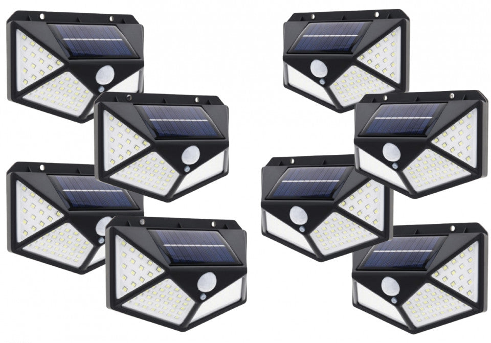 PROMO: SET 8 LAMPI SOLARE 100 LED - 3 MOD ILUMINARE + LANTERNA CADOU