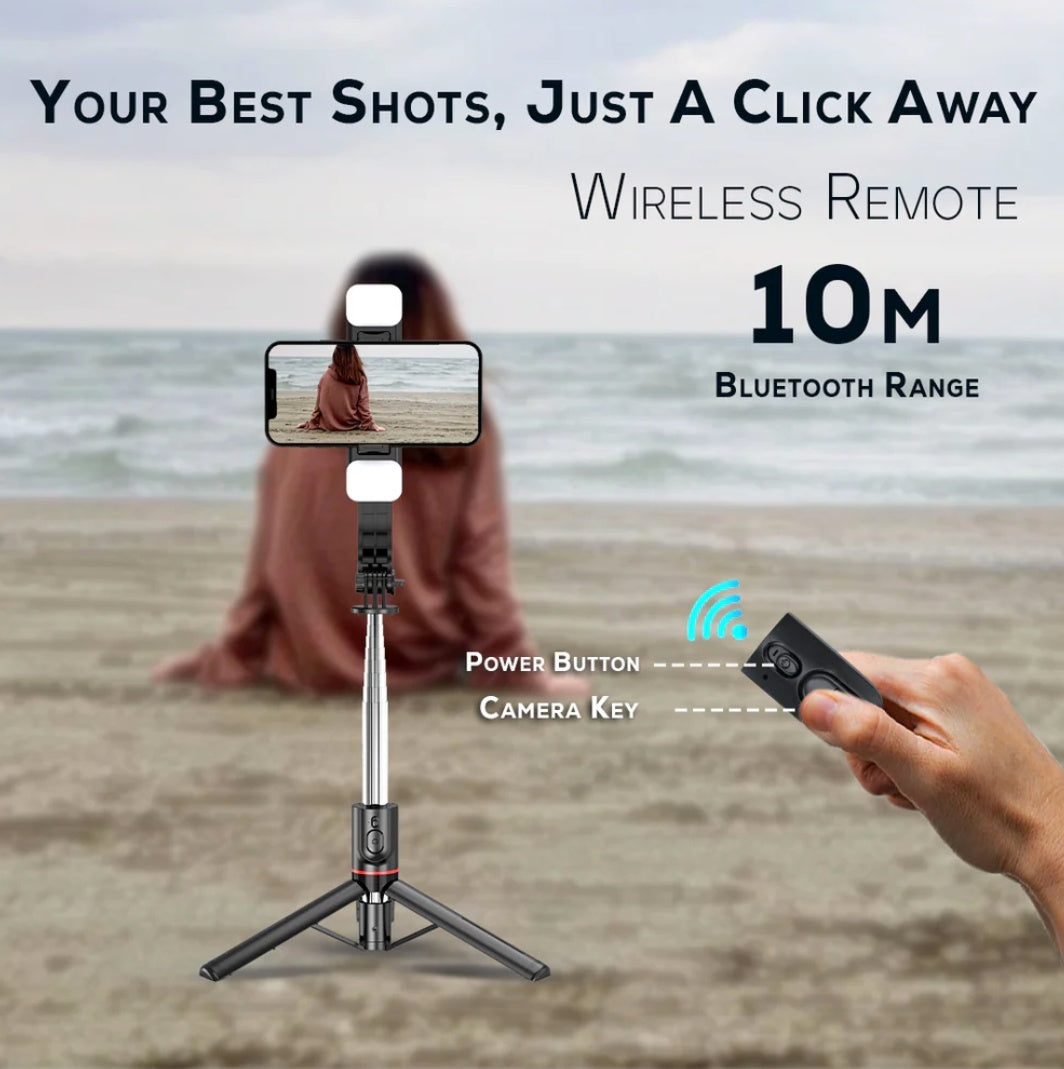 SELFIE STICK CU TELECOMANDA, LED-URI, INALTIME DE 115CM , CONECTARE TELEFON