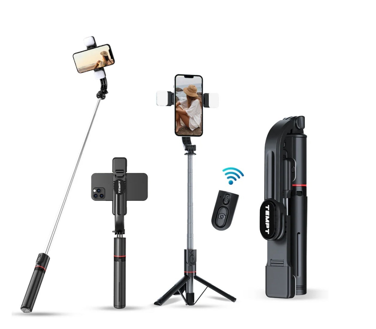 SELFIE STICK CU TELECOMANDA, LED-URI, INALTIME DE 115CM , CONECTARE TELEFON