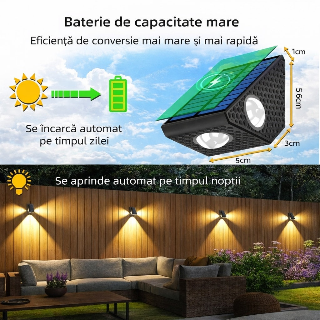 SET 2 LAMPI CU PANOU SOLAR LUMINA IN 3 DIRECTII, 3 LED-URI, ALB CALD