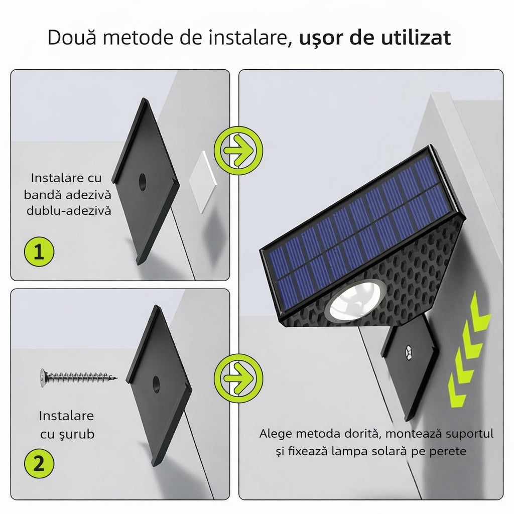 SET 2 LAMPI CU PANOU SOLAR LUMINA IN 3 DIRECTII, 3 LED-URI, ALB CALD